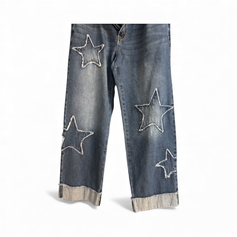Ashley Mason Wide Leg Blue Denim Jeans w Stars - Picture 3 of 4